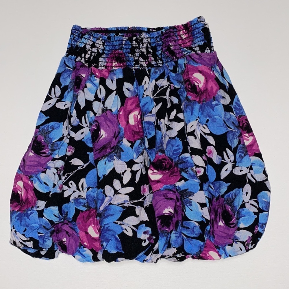 dELiA*s Black Floral Bubble Skirt with Blue and Purple Roses